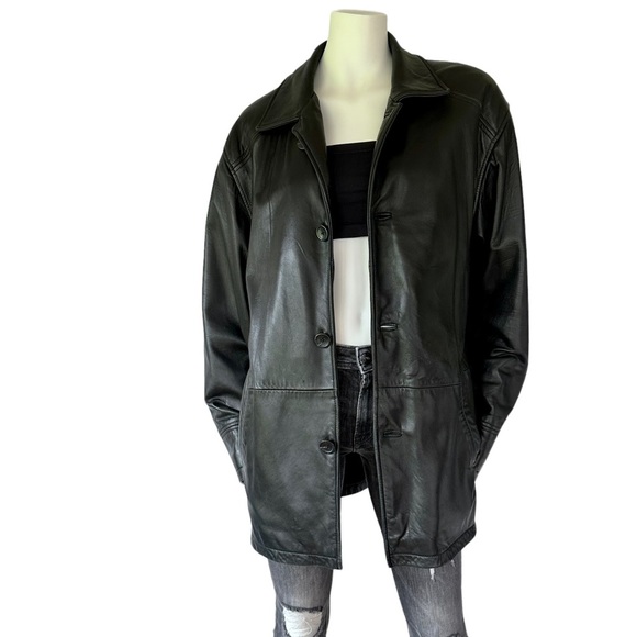 Vintage Jackets & Blazers - Oversized Boyfriend Black Lambskin Leather Coat Jacket Buttery Soft Quiet Luxury